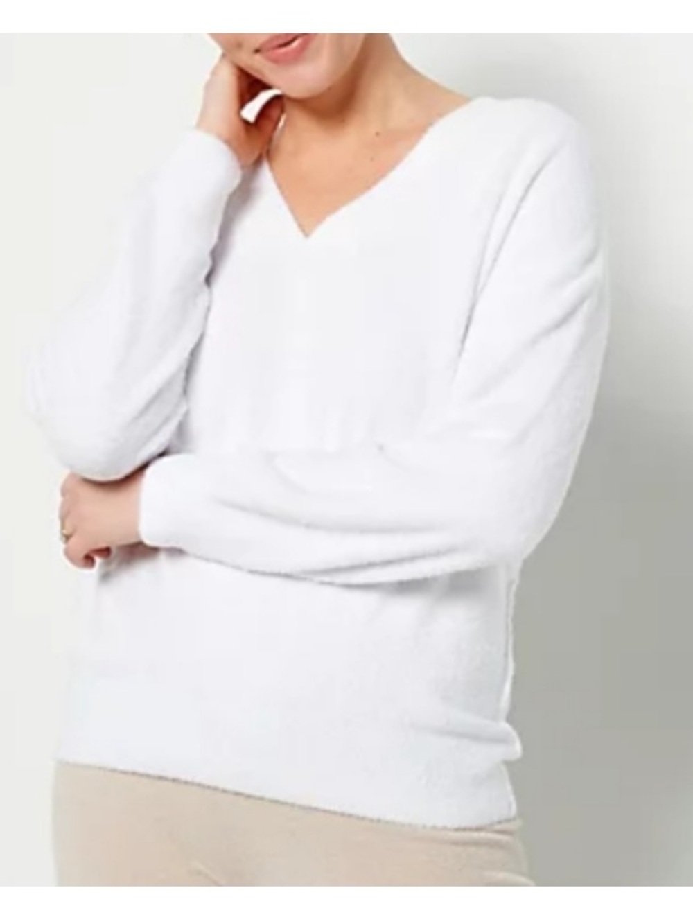 Barefoot Dreams Cozychic Ultralite White V-Neck Sweater Sixe 1X